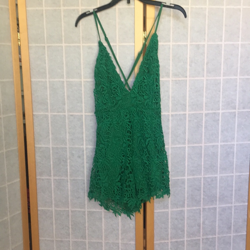 Emerald green Lace Romper
